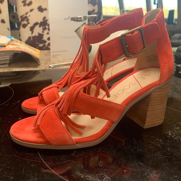 Brand New Sole Society chili Red 3 in Block heel sandals - Picture 1 of 2